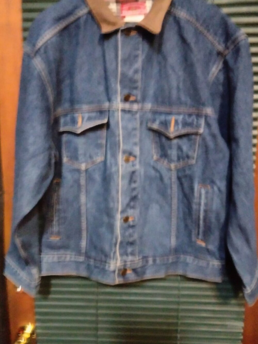 Marlboro Denim Jacket With Leather Collar Size L